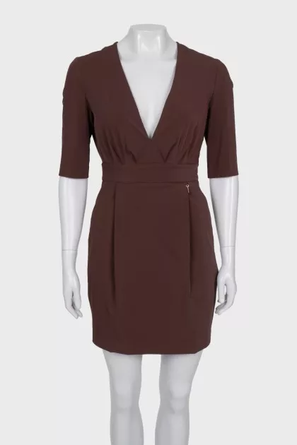 Brown v-neck dress