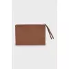 Leather and canvas clutch decorated with patches