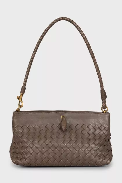 Brown leather woven bag
