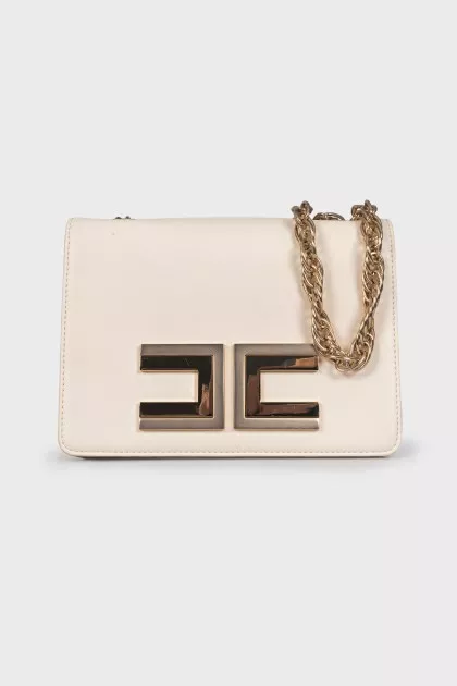 White leather bag with gold chain