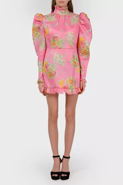 Ruffled silk mini dress