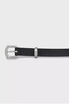Black leather belt with metal element