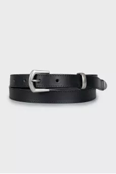 Black leather belt with metal element