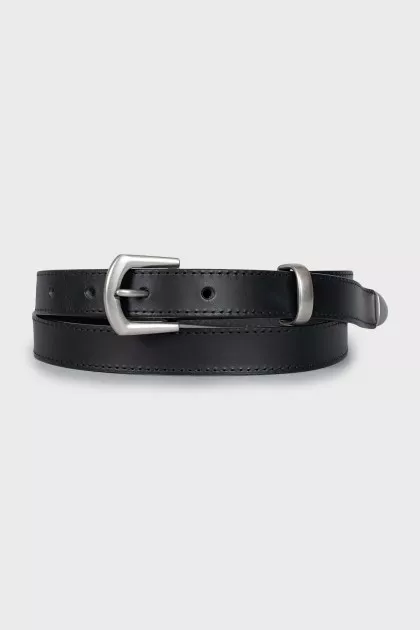Black leather belt with metal element