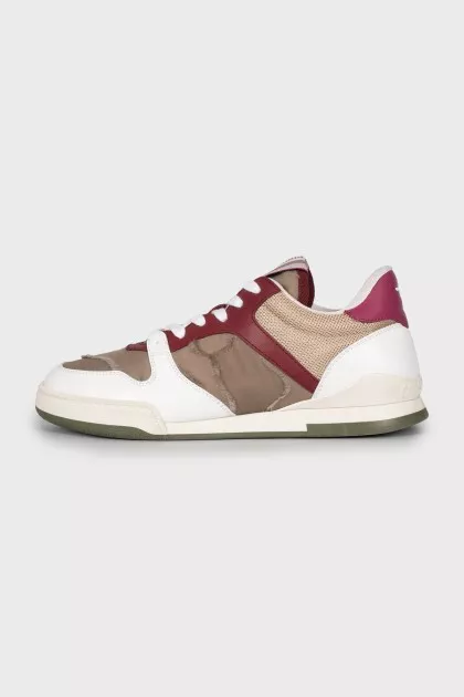 Textile and leather sneakers with raw seams
