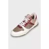 Textile and leather sneakers with raw seams