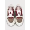 Textile and leather sneakers with raw seams
