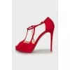 Suede open toe stiletto heels