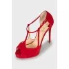 Suede open toe stiletto heels
