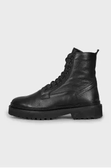 Men's leather boots with laces and zippers