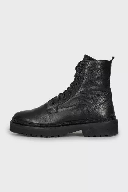 Men's leather boots with laces and zippers
