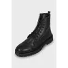 Men's leather boots with laces and zippers