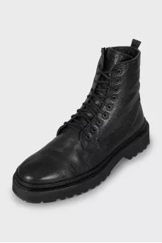 Men's leather boots with laces and zippers