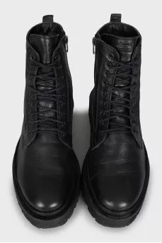 Men's leather boots with laces and zippers