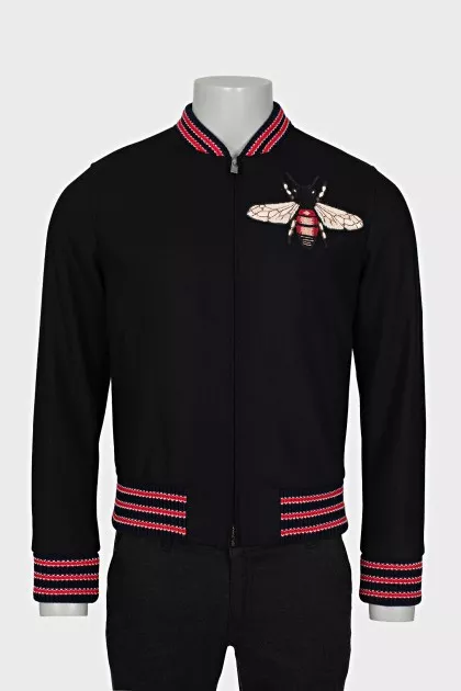 Men's wool bomber jacket with embroidery