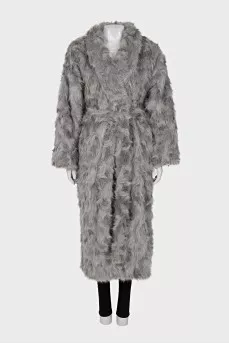 Wrap-around fur coat