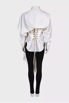 Wool and silk blouse with lacing on the back