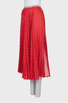Polka dot print pleated skirt