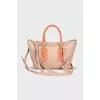Leather bag with contrasting handles