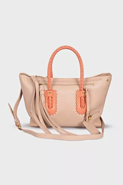 Leather bag with contrasting handles