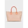 Leather bag with contrasting handles