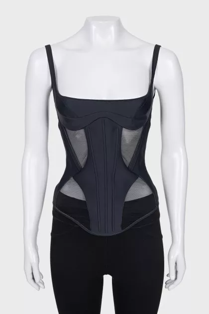 Corset with zipper and transparent inserts