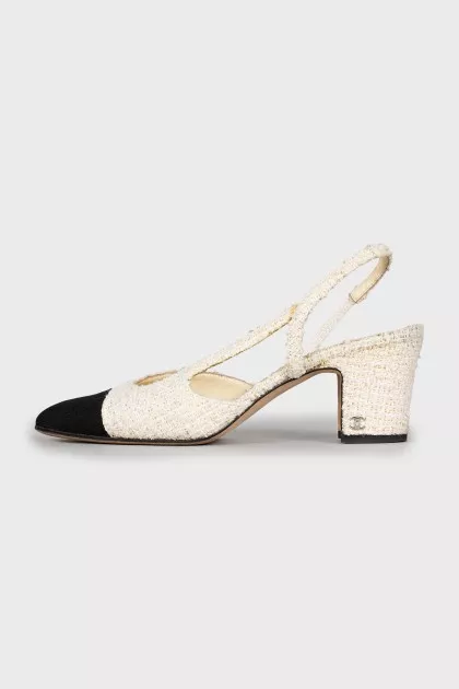Tweed slingbacks with accent toe