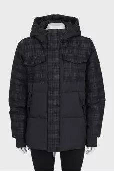 Men's Checkered Print Down Jacket with Tag