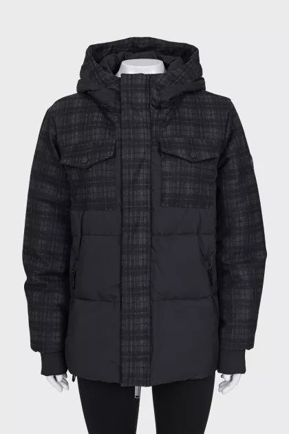 Men's Checkered Print Down Jacket with Tag