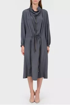 Oversized silk dress with ties