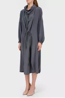 Oversized silk dress with ties
