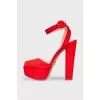 Red suede high heel sandals