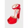 Red suede high heel sandals