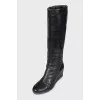 Insulated leather wedge boots