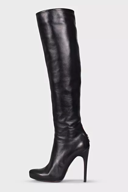Black leather stiletto boots