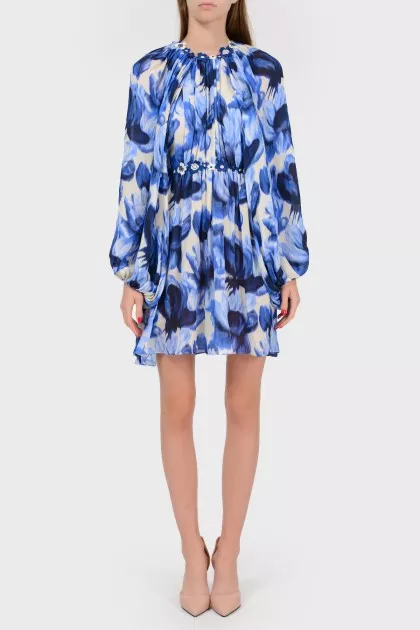 Silk dress with floral appliqué
