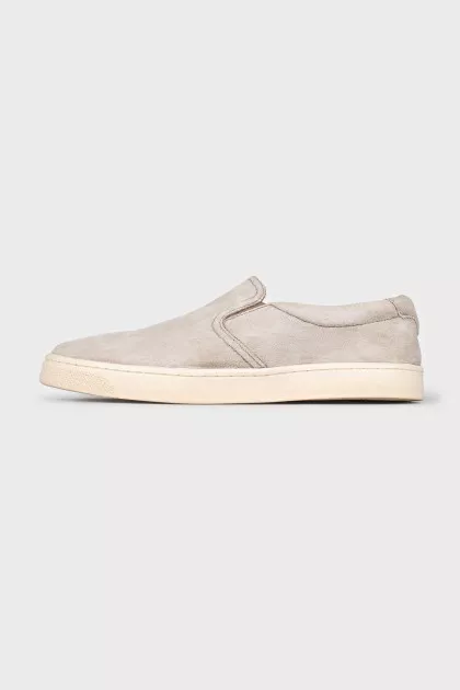 Grey suede slip-ons
