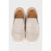 Grey suede slip-ons
