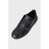 Men's leather sneakers with metal decor