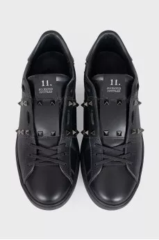 Men's leather sneakers with metal decor