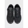 Leather and textile sneakers