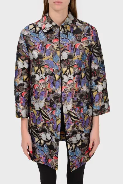 Loose light coat in embroidered butterflies