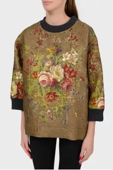 Sweater with shortened sleeve textured