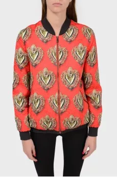 Red bomber with zipper pockets
