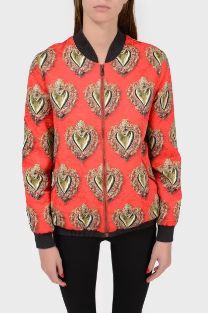 Red bomber with zipper pockets
