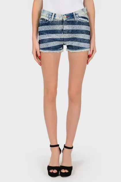Denim shorts with rhinestones
