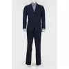Male suit dark blue in blue-red and gray stripes