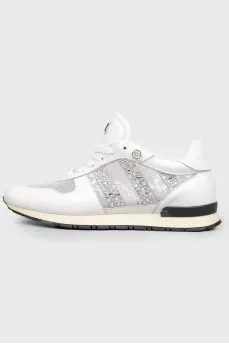 Lace-up sneakers with rhinestones