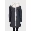 Denim parka with fur lining