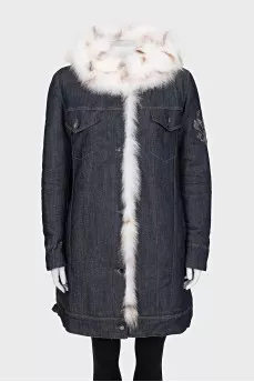 Denim parka with fur lining